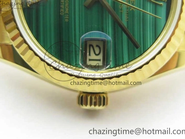 0516 Daydate 278288 31mm YG EWF Best Edition Green Malachite Dial on YG President Bracelet ETA SunProtective 2605